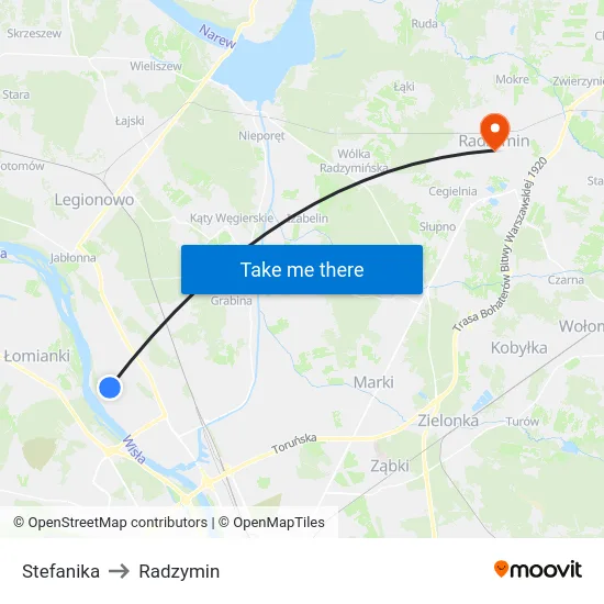 Stefanika to Radzymin map