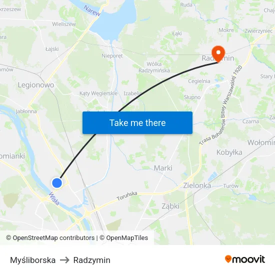 Myśliborska to Radzymin map