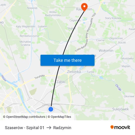 Szaserów - Szpital 01 to Radzymin map