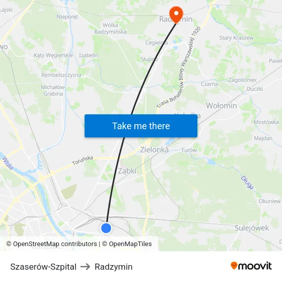 Szaserów - Szpital to Radzymin map