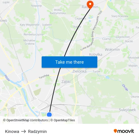 Kinowa to Radzymin map