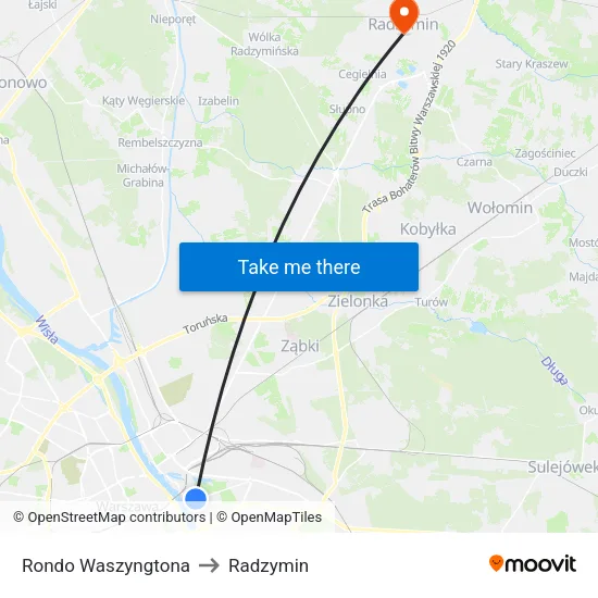 Rondo Waszyngtona to Radzymin map