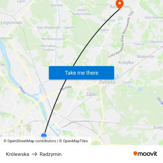 Królewska to Radzymin map