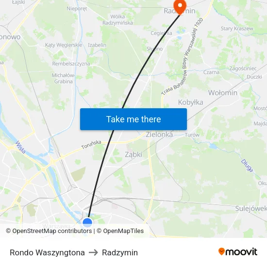 Rondo Waszyngtona to Radzymin map