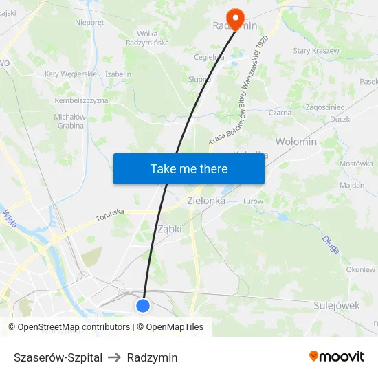 Szaserów - Szpital to Radzymin map