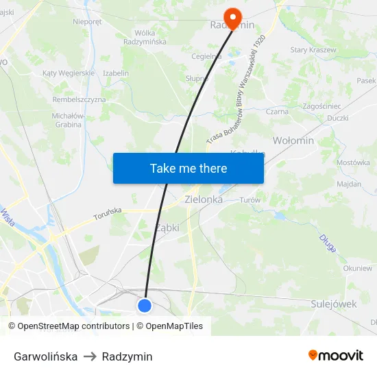 Garwolińska to Radzymin map