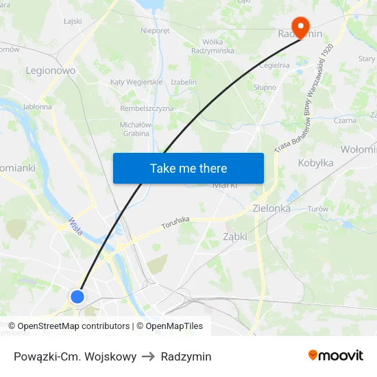 Powązki - Cm. Wojskowy to Radzymin map