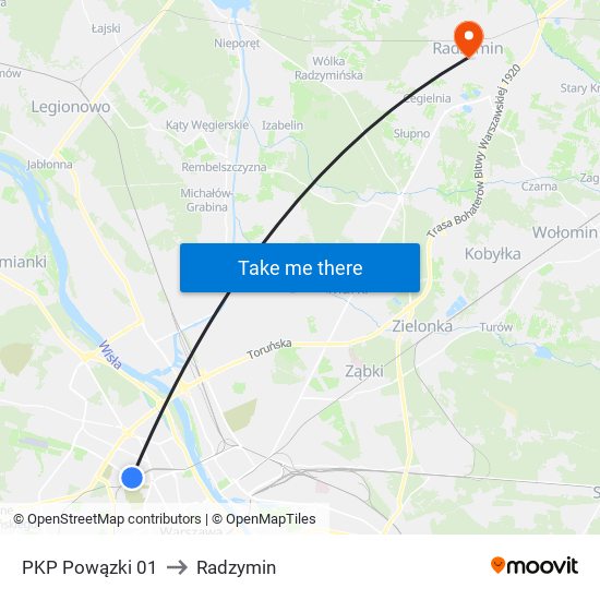 PKP Powązki to Radzymin map