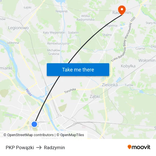 PKP Powązki to Radzymin map