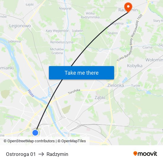 Ostroroga 01 to Radzymin map