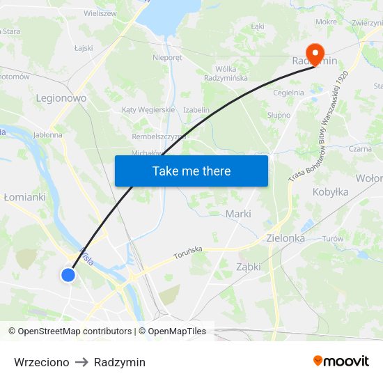 Wrzeciono 01 to Radzymin map