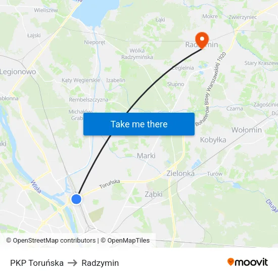 PKP Toruńska to Radzymin map