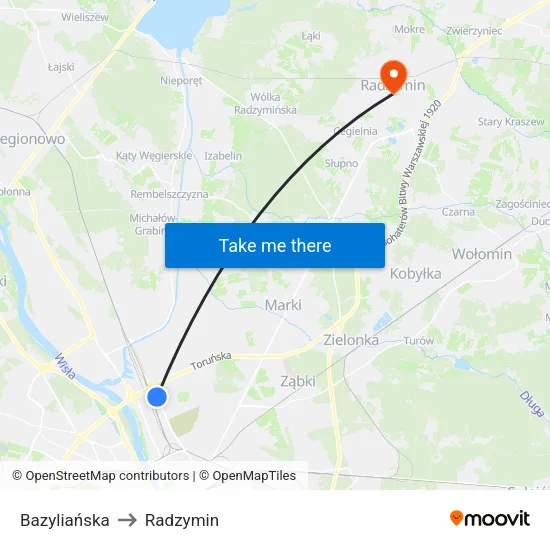 Bazyliańska to Radzymin map