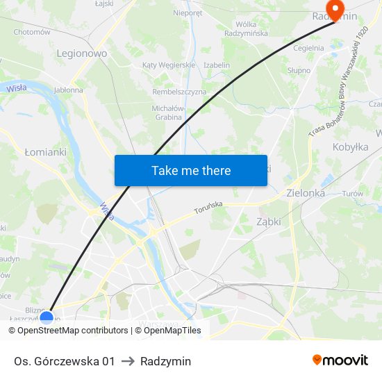 Os. Górczewska to Radzymin map