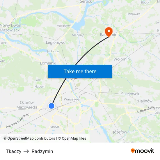 Tkaczy to Radzymin map