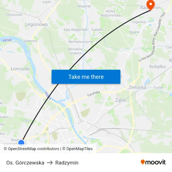 Os. Górczewska to Radzymin map