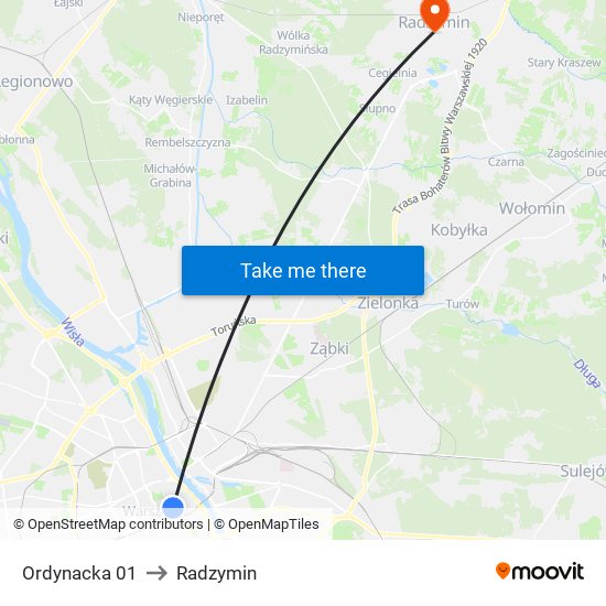 Ordynacka 01 to Radzymin map