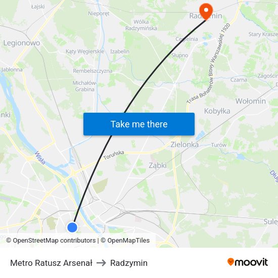 Metro Ratusz Arsenał to Radzymin map