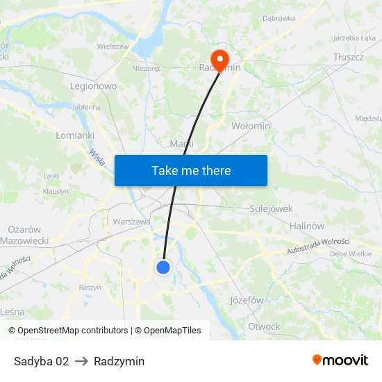 Sadyba 02 to Radzymin map