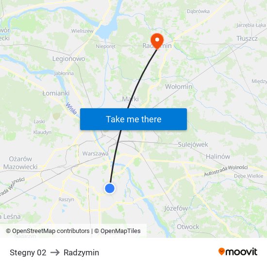 Stegny 02 to Radzymin map