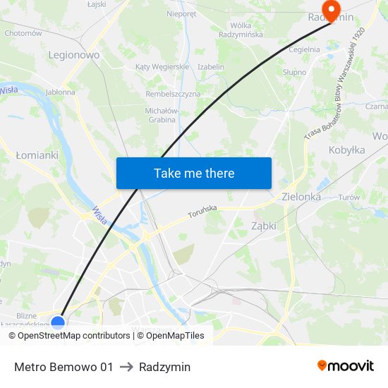 Metro Bemowo 01 to Radzymin map