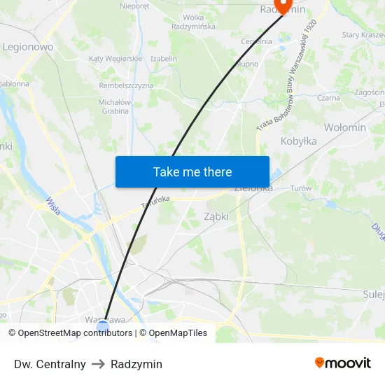 Dw. Centralny to Radzymin map