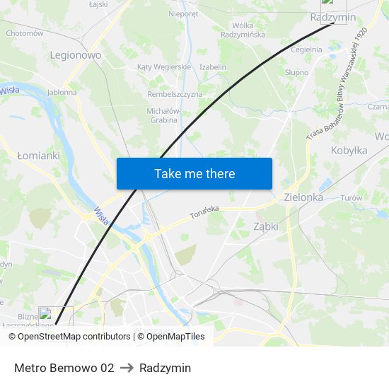 Metro Bemowo 02 to Radzymin map