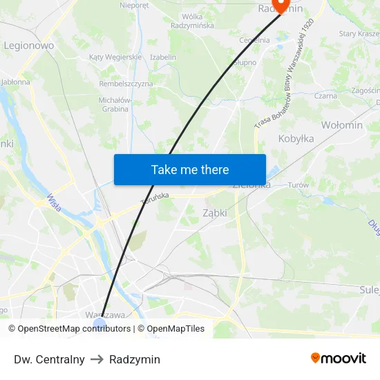 Dw. Centralny to Radzymin map