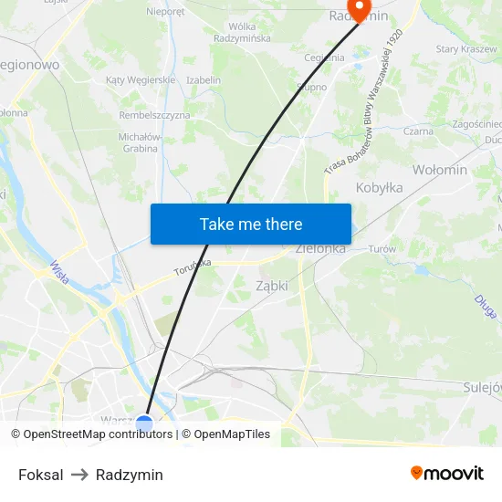 Foksal to Radzymin map
