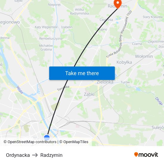 Ordynacka to Radzymin map