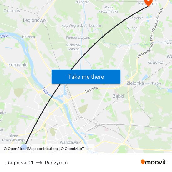 Raginisa 01 to Radzymin map