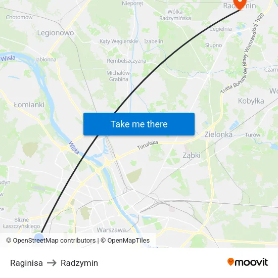 Raginisa to Radzymin map
