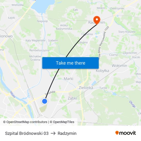 Szpital Bródnowski to Radzymin map