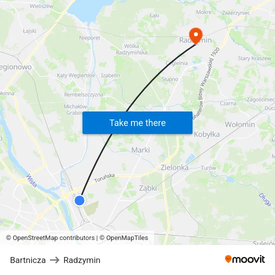 Bartnicza to Radzymin map