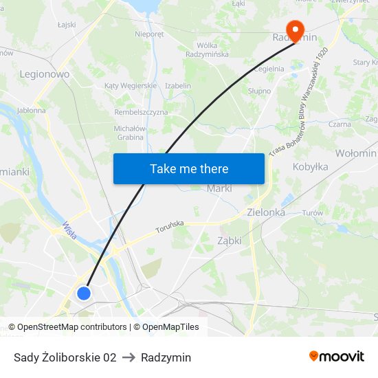 Sady Żoliborskie 02 to Radzymin map