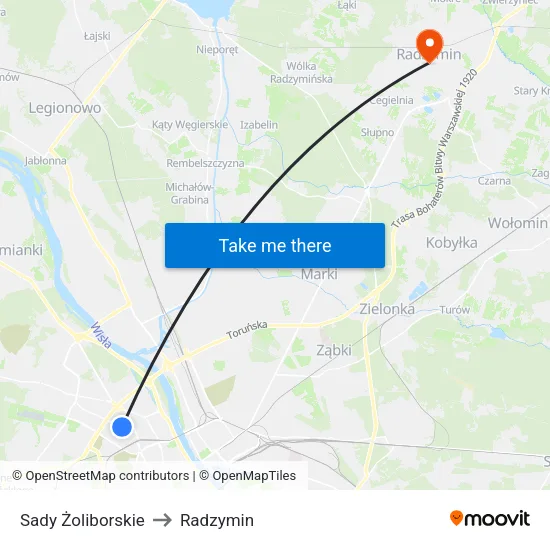 Sady Żoliborskie to Radzymin map