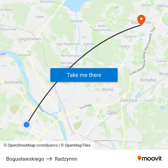 Bogusławskiego to Radzymin map