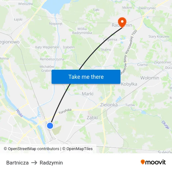 Bartnicza to Radzymin map