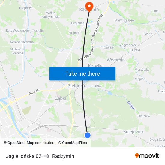 Jagiellońska 02 to Radzymin map