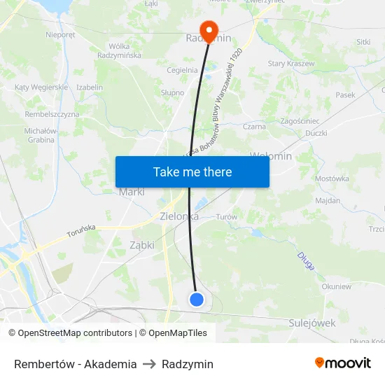 Rembertów - Akademia to Radzymin map