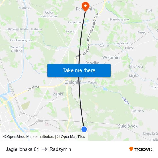 Jagiellońska 01 to Radzymin map