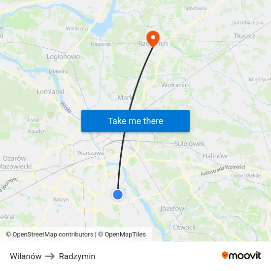 Wilanów to Radzymin map