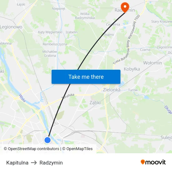 Kapitulna to Radzymin map