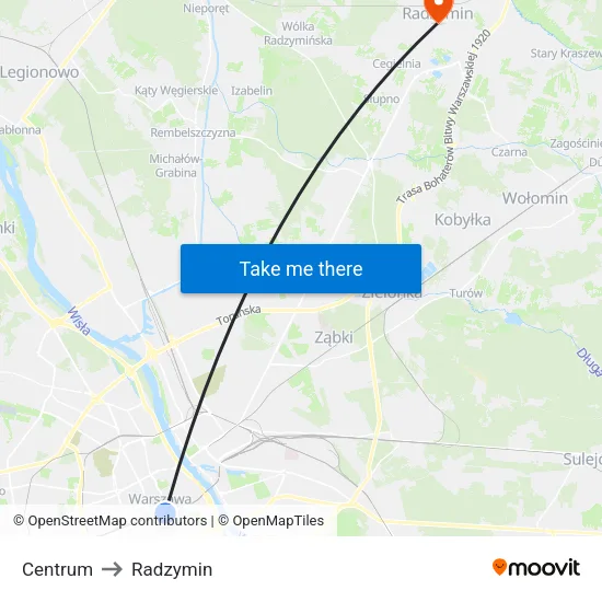 Centrum to Radzymin map