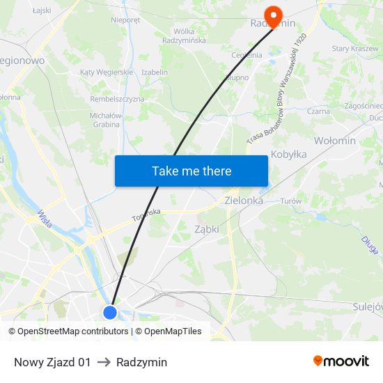 Nowy Zjazd 01 to Radzymin map