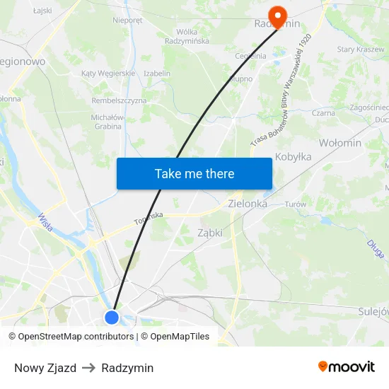 Nowy Zjazd to Radzymin map