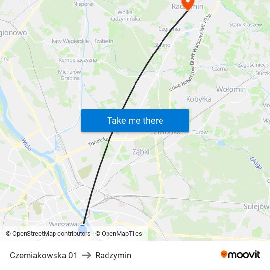 Czerniakowska 01 to Radzymin map