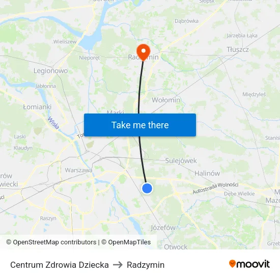 Centrum Zdrowia Dziecka to Radzymin map