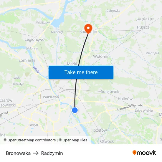 Bronowska to Radzymin map