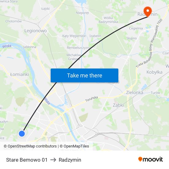 Stare Bemowo 01 to Radzymin map